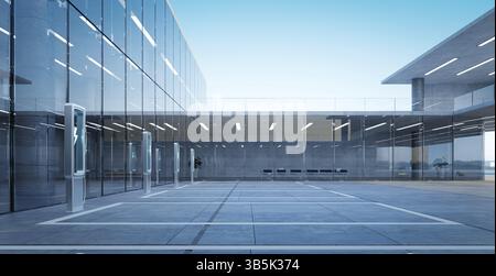 EV-Ladestationen für eine nachhaltige Zukunft in einem modernen Bürogebäude. 3D-Rendering Stockfoto