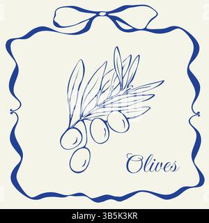 Die Oliven-Linie skizziert das Mittelmeer Stock Vektor