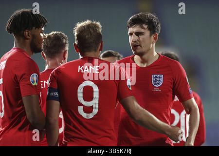 Sofia, Bulgarien - 14. Oktober 2019: England feiert ihr 6. Ziel gegen Bulgarien zählen während Bulgarien vs England match Teil 2020 E Stockfoto