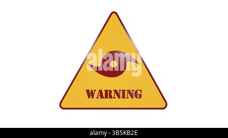 Hurrikan Warnung Schild isoliert auf weißem Hintergrund, 3D-Rendering Stockfoto