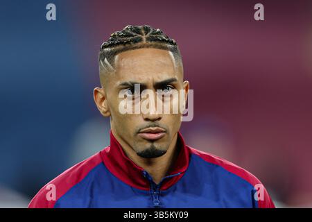 Raphael Dias Belloli (Raphinha) vom FC Barcelona wurde beim Spiel der UEFA Champions League 2024/2025 zwischen dem FC Barcelona und Inter Mediolan bei Estadio Olimpico gesehen. Endstand: FC Barcelona 3:3 Inter Mediolan. Stockfoto