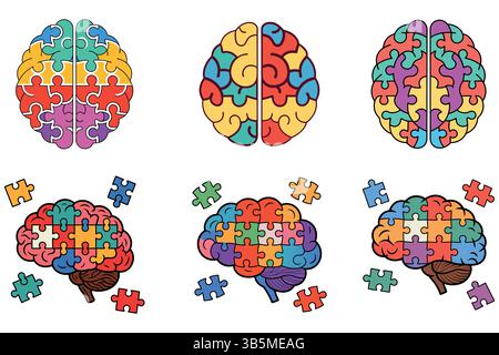Buntes Brain Puzzle, Das Verschiedene Köpfe Repräsentiert Stock Vektor