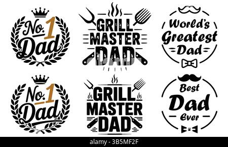 Set mit grafischen Designs zum Vatertag für T-Shirts oder Bekleidung Stock Vektor