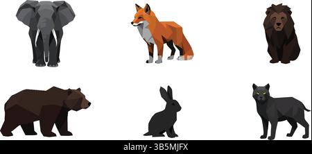 Low Poly Tier Vektor Illustration – Elefant, Fuchs, Löwe, Bär, Kaninchen, Panther Geometric Design Stock Vektor