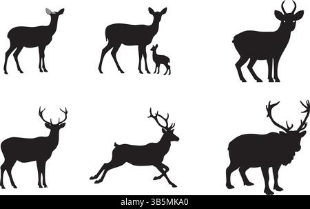 Hirsch Silhouette Vektor-Kunstset – Tiersilhouetten Und Grafik-Design-Illustration Stock Vektor