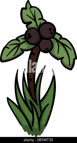 Kokospalme. Wüsteninsel. Helle Hand gezeichnete Vektorillustration für Druck, Aufkleber, Symbol. Bild auf weißem Hintergrund Stock Vektor