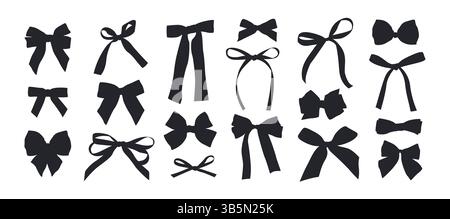 Set mit schwarzen Silhouettenschleifen. Vektorelemente. Stock Vektor