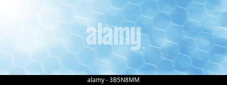 Bokeh-Fotoeffekt begleitet von exoterischen Kombinationen von Waben und Sonnenstrahlen auf blauem und blauem Hintergrund mit weißen Blitzen Stockfoto