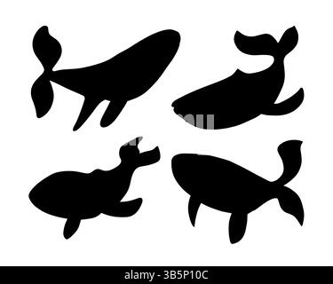 Vektor-isolierte Illustration einer Reihe von Walsilhouetten. Stock Vektor