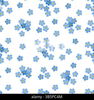 Blaues und weißes Myosotis Blumen nahtloses Muster, Frühlingshintergrund. Vektorillustration im handgezeichneten Stil Stock Vektor