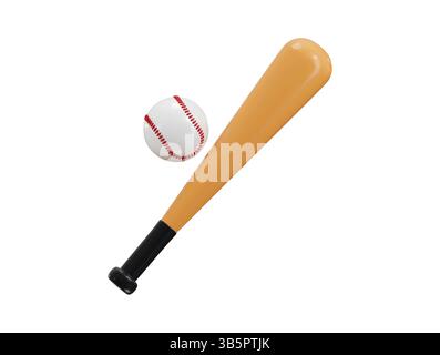 Baseball mit Baseballschläger Symbol 3D Rendering Vektor Illustration Stock Vektor