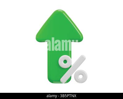 Pfeil Wachstumsbörse mit Prozentsymbol 3D-Rendering-Konzept für Wachstumsbörse, Finanzinvestitionen, Geschäftssymbol Stock Vektor