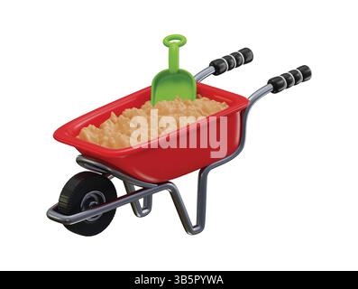 Schubkarre mit Schaufel Symbol 3D Rendern Konzept der Gartenwerkzeuge Symbol Vektor Illustration Stock Vektor
