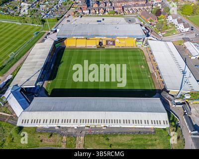 Port Vale, Stoke-on-Trent, Großbritannien, 04.28.2025 Luftbild des Port Vale Football Club im Vale Park Stadium. April 2025. Stockfoto