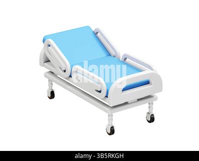 3D-Rendering des Symbols „Krankenhausbett für Patientenversorgung“. 3D-Darstellung des Symbols für das Patientenbett Stock Vektor