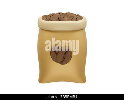 Kaffeebohnen in einem braunen Beutel Symbol Illustration 3D. Abbildung Kaffeebohnenbeutel Symbol 3d Stock Vektor