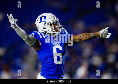 2. September 2022: Duke Blue Devils Wide Receiver Eli Pancol (6) feiert nach einem weiteren Duke Blue Devils Touchdown im zweiten Quartal gegen die Temple Owls im NCAA Football Matchup im Wallace Wade Stadium in Durham, NC. (Scott Kinser/CSM) (Bild: © Scott Kinser/CSM via ZUMA Press Wire) Stockfoto