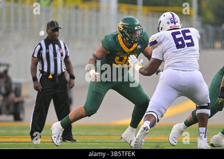 3. September 2022: Der Offensive Lineman Ozzie Hutchinson (65) von Albany Great Danes hält den Defensive Lineman Cole Maxwell (96) von Baylor Bears im McLane Stadium in Waco, Texas. Matthew Lynch/CSM (Foto: © Matthew Lynch/CSM via ZUMA Press Wire) Stockfoto