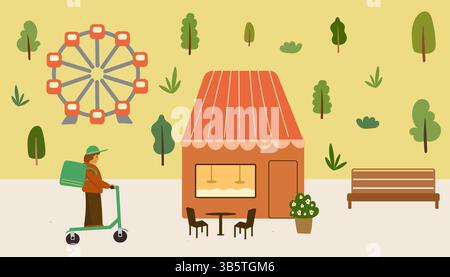 Männlicher Fahrer, der im Stadtpark fährt. Stock Vektor