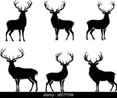 Deer Silhouettes Vektor-Set: Schwarze und bearbeitbare Designs Stock Vektor