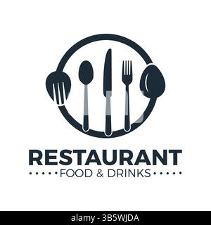 Modernes Restaurant-Logo-Design mit Besteck und Hot Dish Icon Food & Drinks Branding. Vektor Stock Vektor