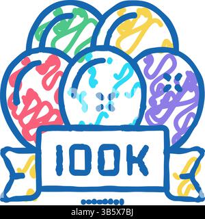 100k Partyfeier Ballons Icon Kritzelillustration Stock Vektor
