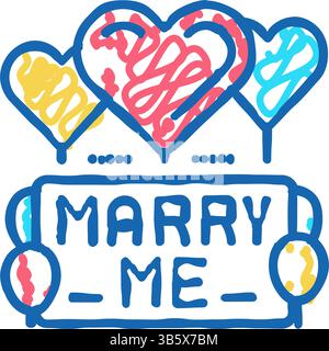Vorschlag Heiraten Sie mich Ballons Icon Doodle Illustration Stock Vektor