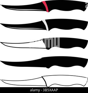 Tomatenmesser Vektor-Set | Stylized Küchenmesser Silhouetten & Umrisse Stock Vektor