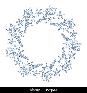 Dekoratives Kreisdesign mit Meeresmotiven und Muscheln in minimalistischem Stil Stock Vektor