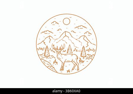 Deer Wildlife Mountain Forest Abstract Illustration Logo-Abzeichen Stock Vektor