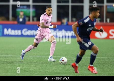 30. April 2022; Foxborough, MA, USA; Inter Miami Mittelfeldspieler Gregore (26) in einem MLS-Spiel zwischen Inter Miami FC und New England Revolution im Gillette Stadium. Anthony Nesmith/CSM(Kreditbild: Stockfoto