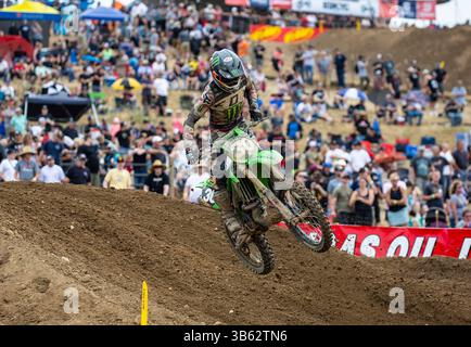 Juni 04 2022 Rancho Cordova, CA USA Jo Shimoda Gehen Sie Luft in Turn 22 während des Lucas Oil Pro motocross Hangtown Classic 250 moto1 in Hangtown Rancho Cordova, CA Thurman James / CSM (Credit Image: © Thurman James/CSM via ZUMA Press Wire) Stockfoto