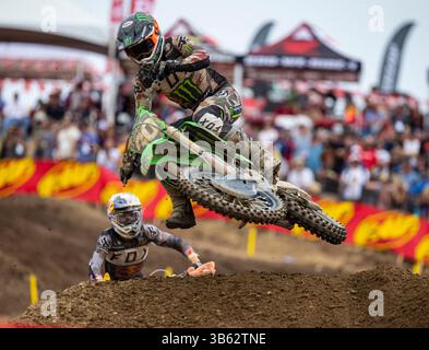Juni 04 2022 Rancho Cordova, CA USA Jo Shimoda Gehen Sie Luft in Turn 22 während des Lucas Oil Pro motocross Hangtown Classic 250 moto1 in Hangtown Rancho Cordova, CA Thurman James / CSM (Credit Image: © Thurman James/CSM via ZUMA Press Wire) Stockfoto