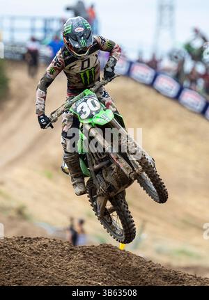 Juni 04 2022 Rancho Cordova, CA USA Jo Shimoda verlässt Turn 26 während der Lucas Oil Pro Motocross Hangtown Classic 250 Meisterschaft in Hangtown Rancho Cordova, CA Thurman James / CSM (Credit Image: © Thurman James/CSM via ZUMA Press Wire) Stockfoto