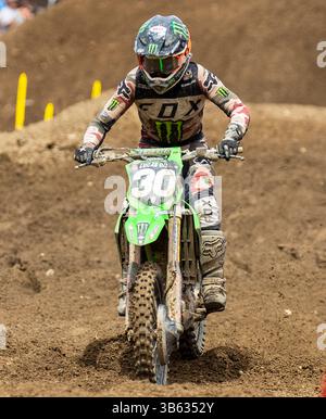Juni 04 2022 Rancho Cordova, CA USA Jo Shimoda verlässt Kurve 23 während der Lucas Oil Pro Motocross Hangtown Classic 250 Meisterschaft in Hangtown Rancho Cordova, CA Thurman James / CSM (Credit Image: © Thurman James/CSM via ZUMA Press Wire) Stockfoto