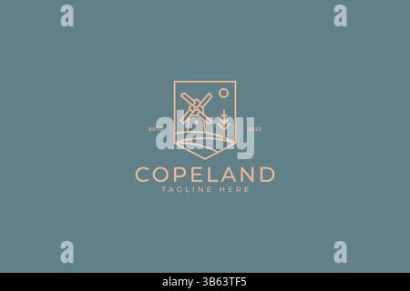 Windmühle Abstrakte Illustration Landschaft Dorf Ansicht Logo Stock Vektor