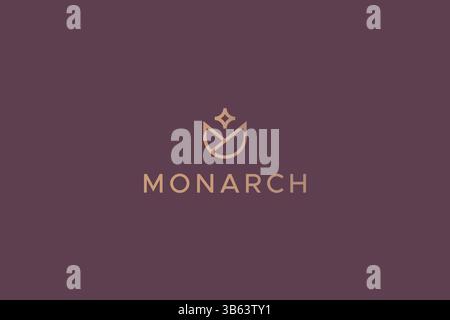 Monarch Logo einfacher geometrischer Buchstabe M Concept Flower Bloom Gold und elegante Markenidentität Stock Vektor