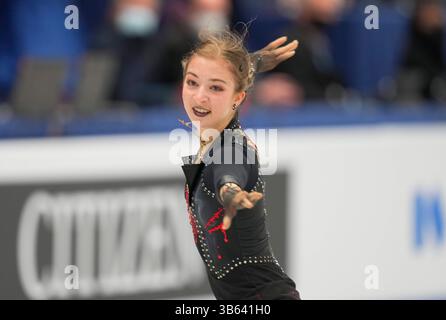 23. März 2022: Olga Mikutina aus Österreich während des Women's Short Programme, Weltmeisterschaft im Eiskunstlauf in der Sud de France Arena, Montpellier, Frankreich. Kim Price/CSM.(Kreditbild: © Kim Price/CSM via ZUMA Press Wire) Stockfoto