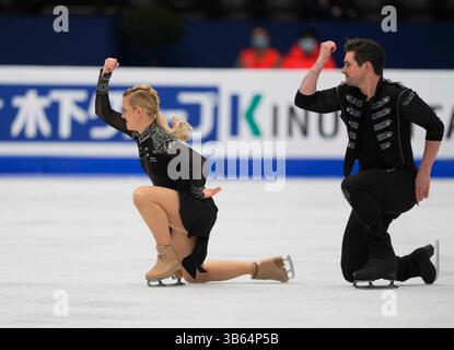 25. März 2022: Madison Hubbell und Zachary Donohue aus den Vereinigten Staaten von Amerika während der Eiskunstlauf-Weltmeisterschaft in der Sud de France Arena in Montpellier, Frankreich. Kim Price/CSM.(Kreditbild: © Kim Price/CSM via ZUMA Press Wire) Stockfoto
