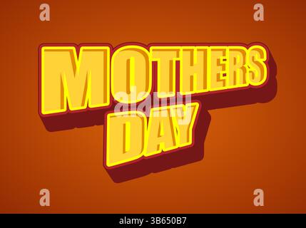 Muttertag. Kräftige gelbe Buchstaben mit roter Umrandung und orangefarbenem Hintergrund Stock Vektor