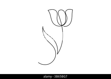 Tulpenblüte durchgehende einzeilige Zeichnung und minimalistischer Stil isolieren Konturvektorsymbol Stock Vektor