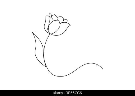 Tulpenblüte durchgehende einzeilige Zeichnung und minimalistischer Stil isolieren Konturvektorsymbol Stock Vektor