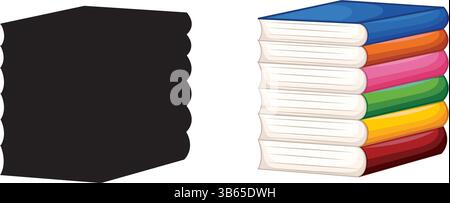 Stapel von bunten Büchern mit schwarzem Silhouette-Symbol Vektor Stock Vektor