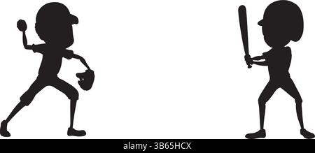 Schwarze Baseball-Silhouette aus Pitcher und Batter Stock Vektor
