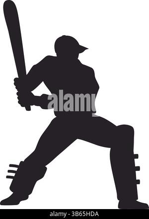 Cricket Schlagmann Silhouette in Position bereit für den Ball Stock Vektor