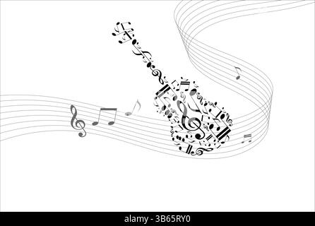 Musical Notes on Curved Staff Line icon – Music Symbol Design isoliert auf weiß Stock Vektor