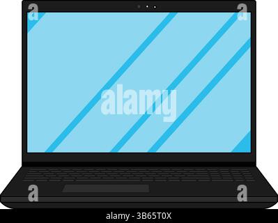 Schwarzes Notebook mit blauem Bildschirmsymbol auf weißem Hintergrund Stock Vektor
