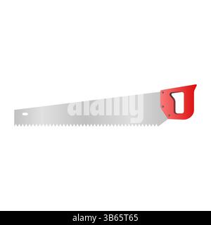 Scharfer roter Griff Säge Vektor auf weißem Hintergrund. Metall-Handsäge zum Schneiden von Holz. Stock Vektor