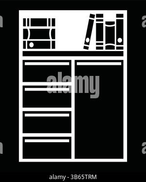 Bücherständer Möbel mit aufgehängten Schildern zum Öffnen und Schließen Silhouette-Symbol für Markt- und Ladendesign Stock Vektor