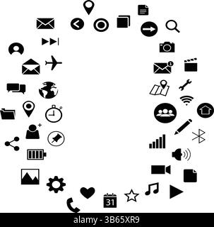 Kreisförmige App-Symbolgruppe – Technologie- und Kommunikationssymbole Stock Vektor